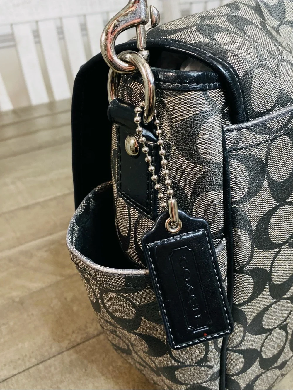 Coach Signature Coated Canvas Baby Diaper Messenger Bag Black Gray F18373